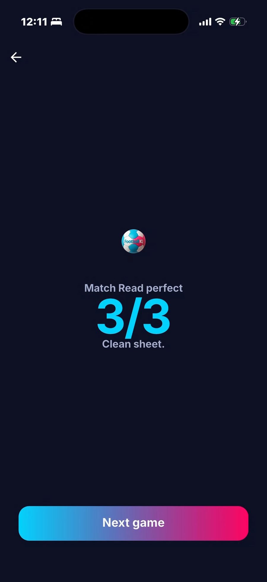 Daily Match result: Match Read perfect, 3 out of 3, clean sheet.